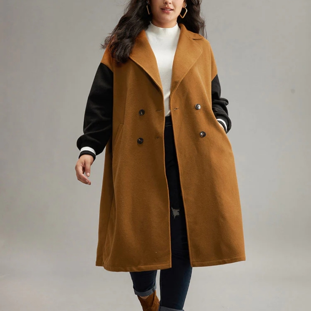 BloomChic Patchwork Contrast Trim Coat